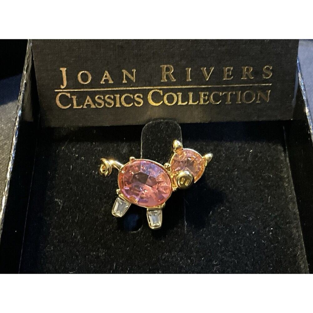 Joan Rivers Small Cute Pink Crystal Stone Pig Animal Brooch